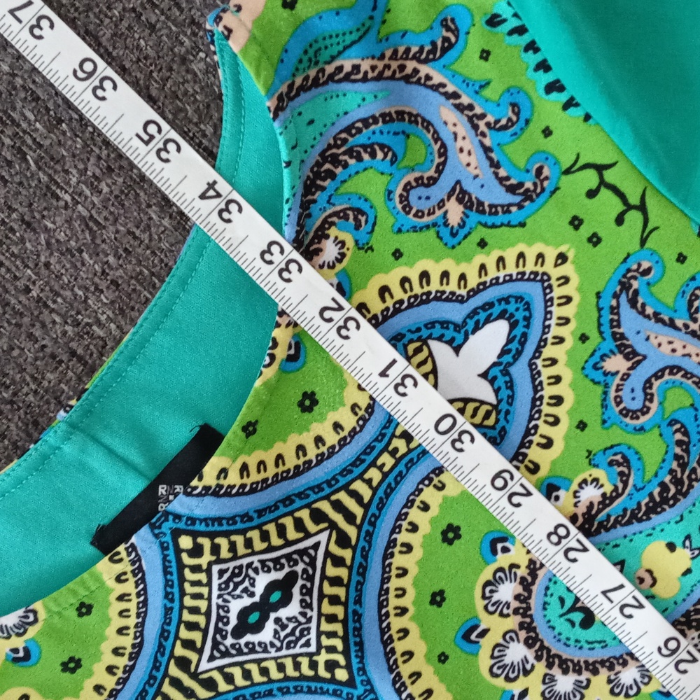🦚Ronni Nicole🦚 - Green/Turquoise Paisley Stretch Sheath Dress - Picture 11 of 13